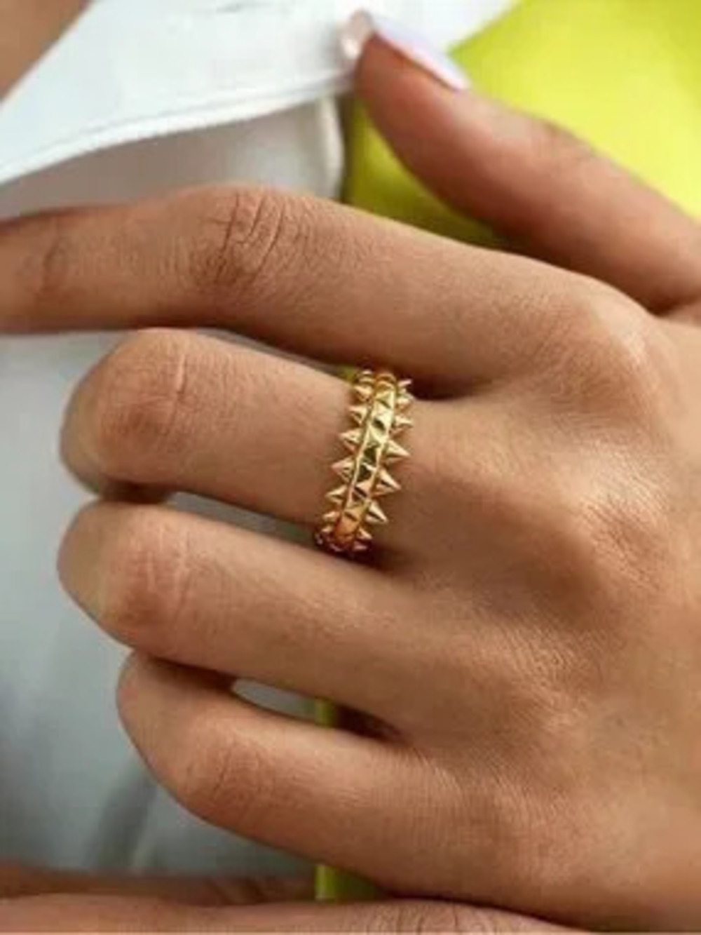 18K Gold Filled Spiked Eternity Ring Minimalist Dome Band Bold Stacking Ring